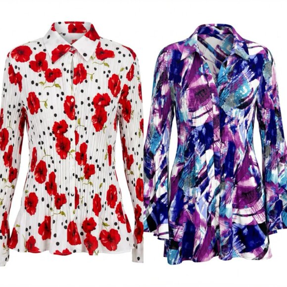 Sunny Leigh Tops - Sunny Leigh & Halley Mathews Blouse 1X+XL Pleated Ruffle V-Neck Bell Sleeve(#52